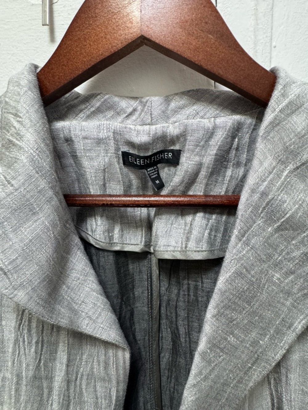 Eileen Fisher Doubleweave Crinkle Sheen Jacket Silver Silk Jacket Medium - Picture 3 of 6
